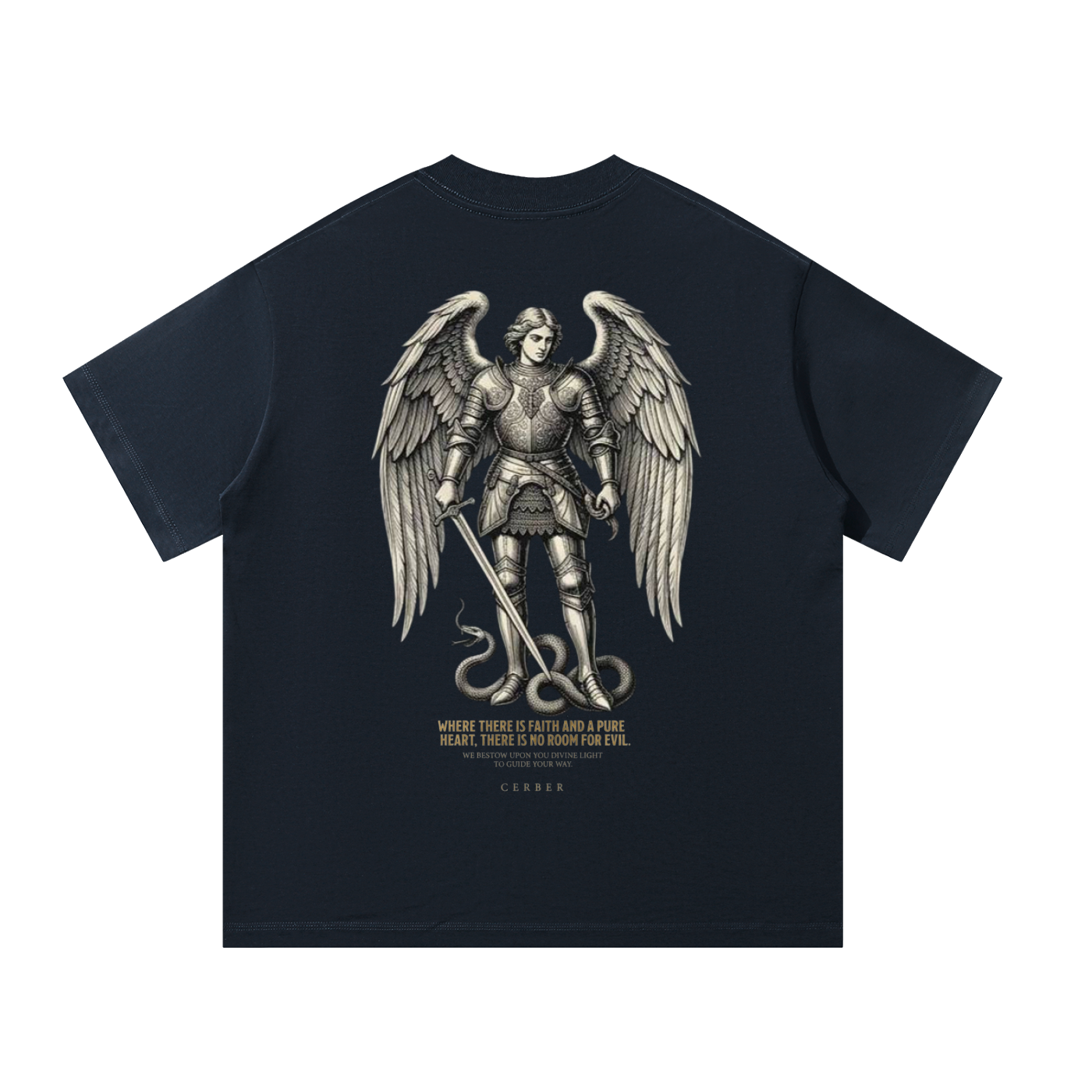 Ciemnogranatowy t-shirt Cerber™ DIVINE GUARDIAN z motywem Divine Guardian na plecach