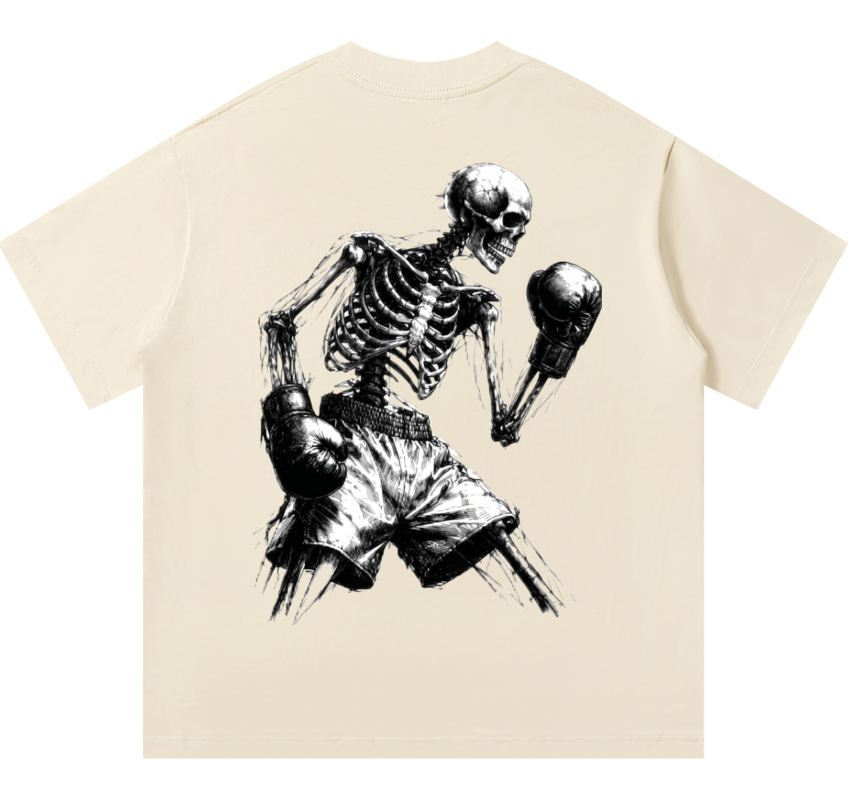 Beżowy t-shirt Cerber™ LAST ROUND z grafiką szkieletu w rękawicach bokserskich