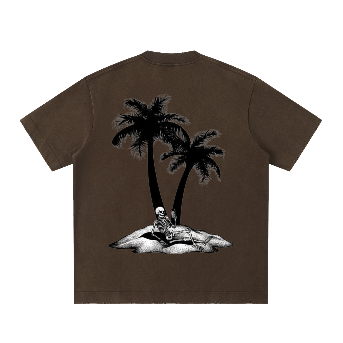 Ciemnobrązowy t-shirt Cerber™ DEAD CALM z motywem palm na plecach