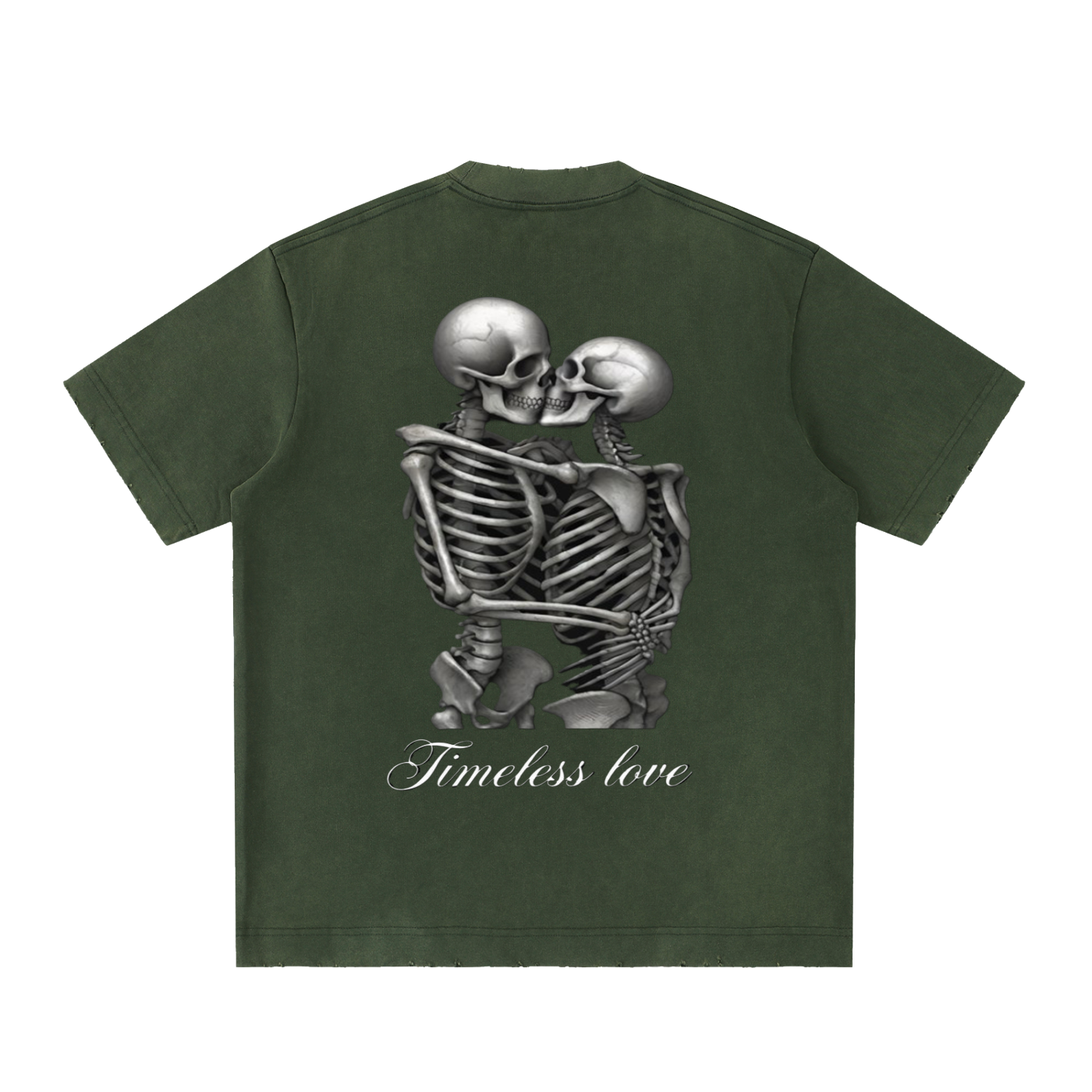 Ciemnozielony t-shirt Cerber™ BEYOND LIFE z grafiką szkieletów na plecach