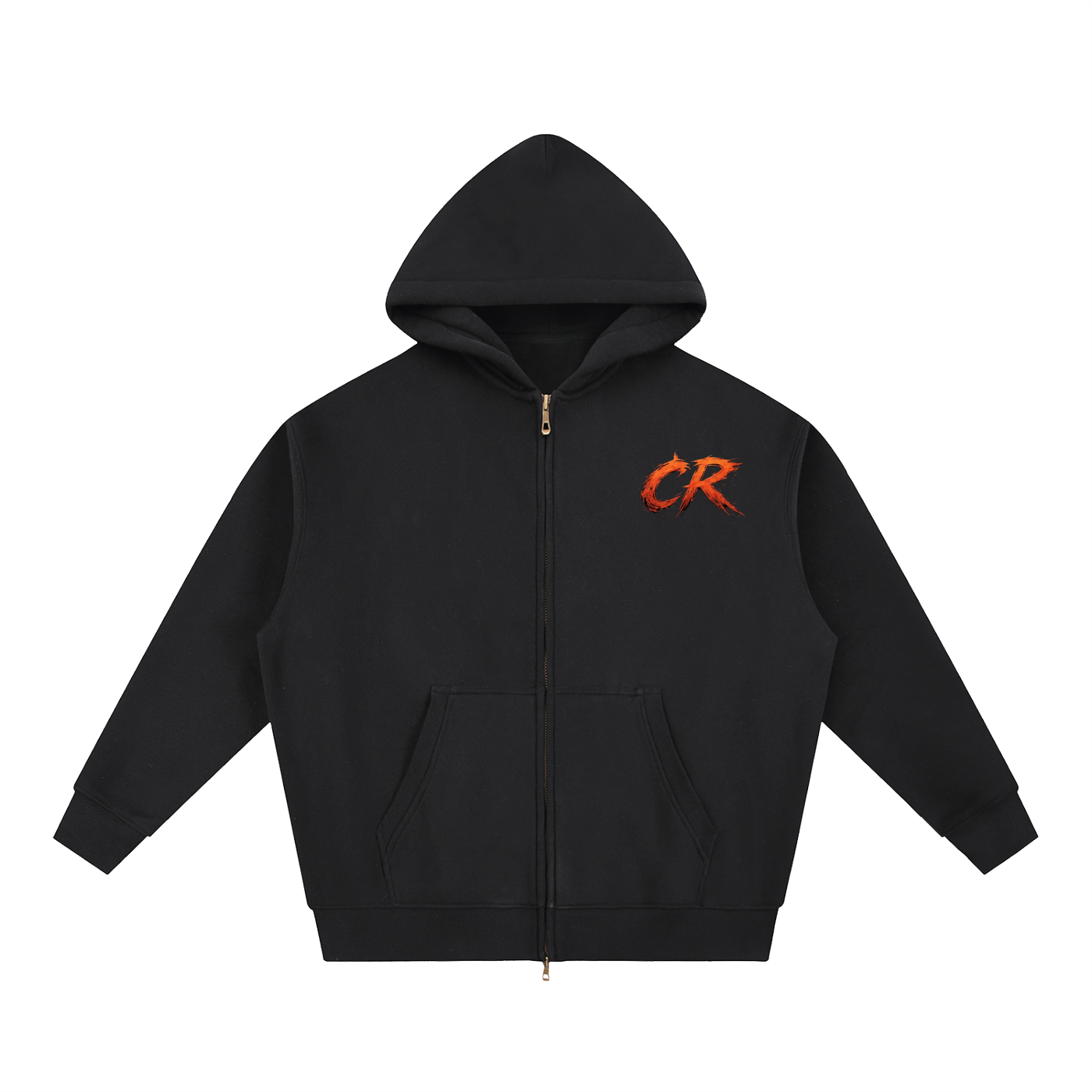 Czarna bluza rozpinana z kapturem z czerwonym logo CR na piersi Heike Crabs CERBER - przód