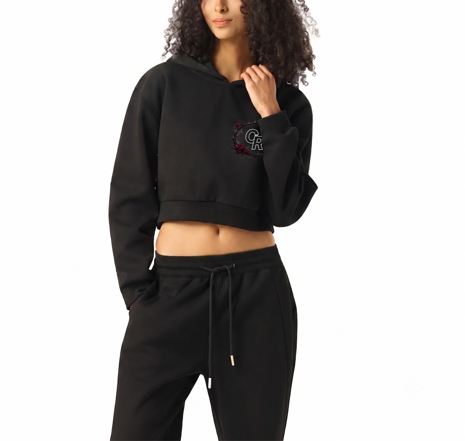 Krótki czarny hoodie streetwear Cerber™ BRAIR profil na modelu