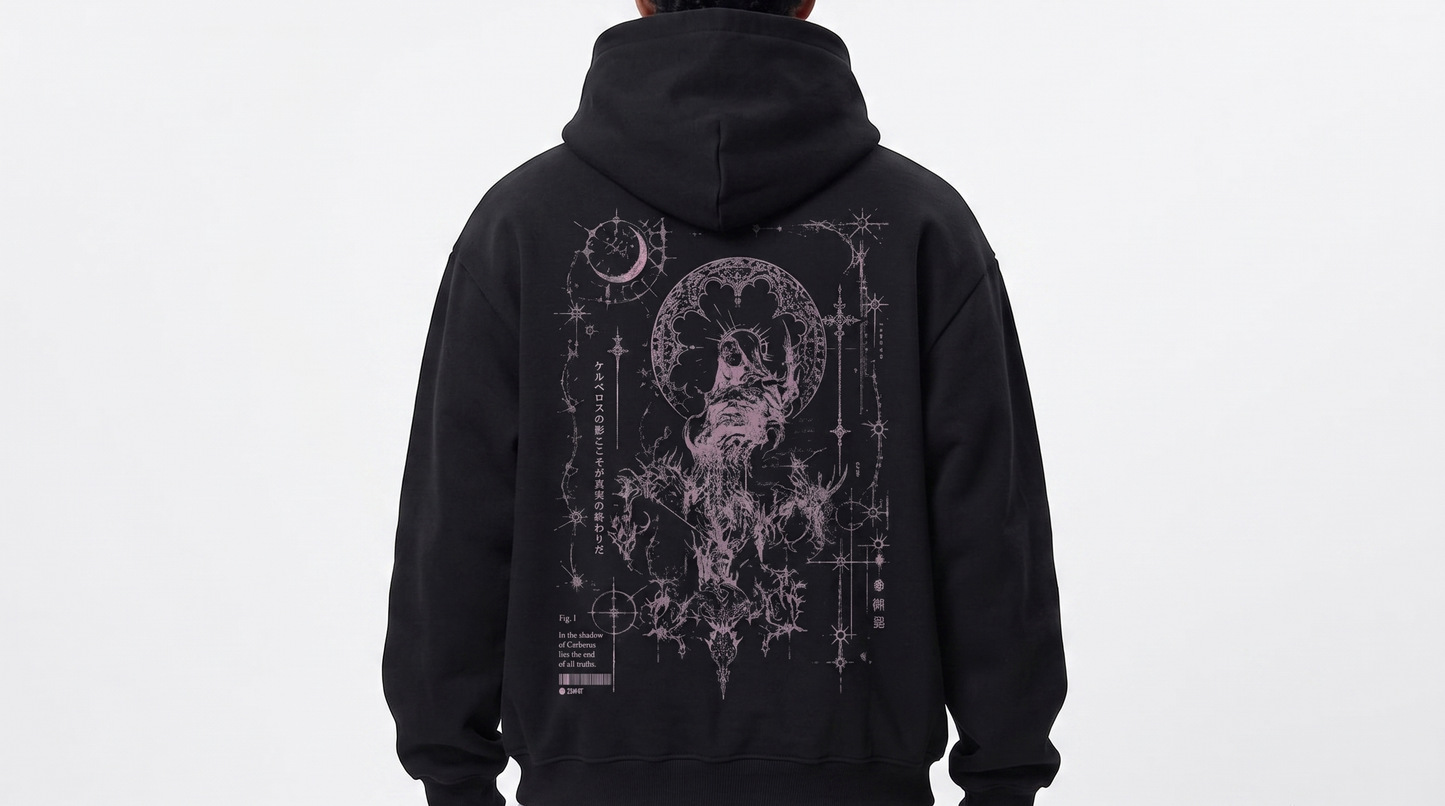 Czarna bluza oversize z kapturem Shadow Code z nadrukiem cyber-goth
