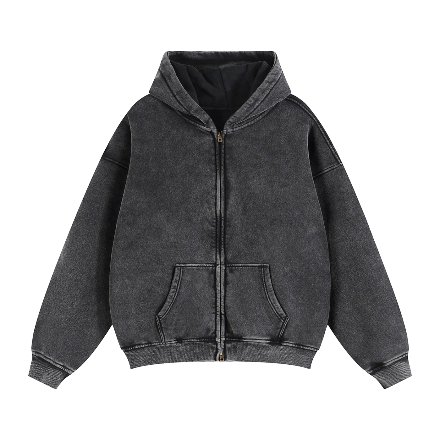 Bluza rozpinana na zamek męska unisex z kapturem acid wash dark grey с małym logo na piersi Apex Jaw CERBER