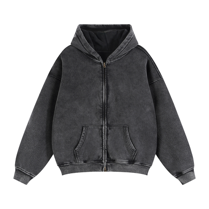 Bluza rozpinana na zamek męska unisex z kapturem acid wash dark grey с małym logo na piersi Apex Jaw CERBER