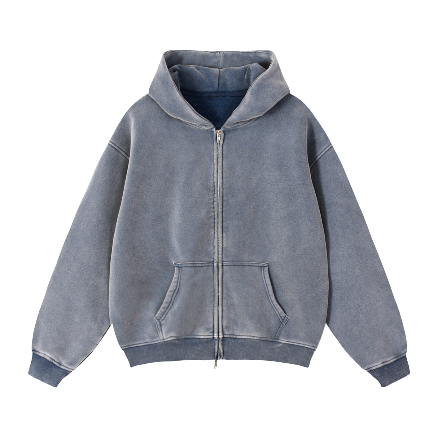 Męska rozpinana bluza z kapturem oversize w kolorze acid wash blue-grey с małym logo Apex Jaw CERBER