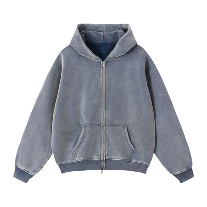 Męska rozpinana bluza z kapturem oversize w kolorze acid wash blue-grey с małym logo Apex Jaw CERBER